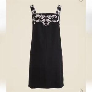 NWT J Crew Black Linen Shift Dress with White Floral Embroidery